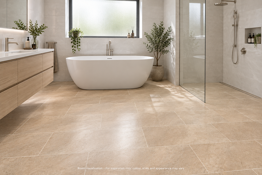 Karndean Knight Tile Bath Stone in Bathroom