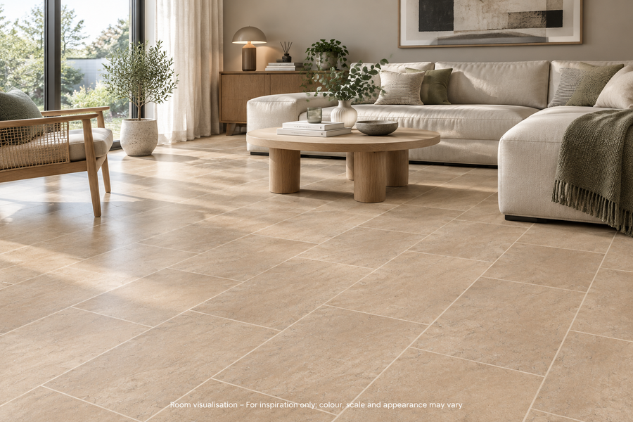 Karndean Knight Tile Bath Stone in Living room