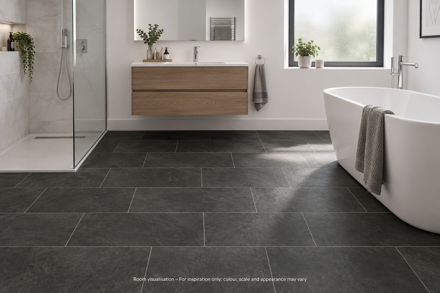 Karndean Knight Tile Black Riven Slate in Bathroom