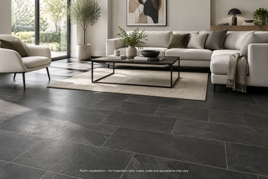 Karndean Knight Tile Black Riven Slate in Living room