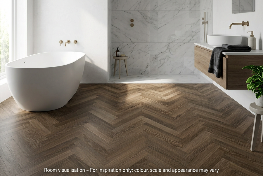 Karndean Knight Tile Gluedown Cocoa Limed Oak SM in Bathroom