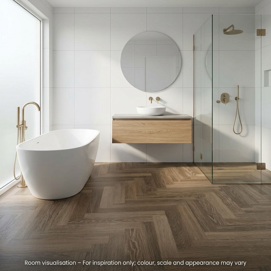 Karndean Knight Tile Gluedown Cocoa Limed Oak in Bathroom