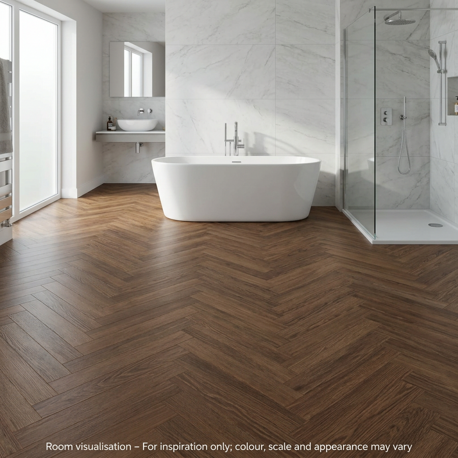 Karndean Knight Tile Gluedown Nutmeg Limed Oak SM in Bathroom