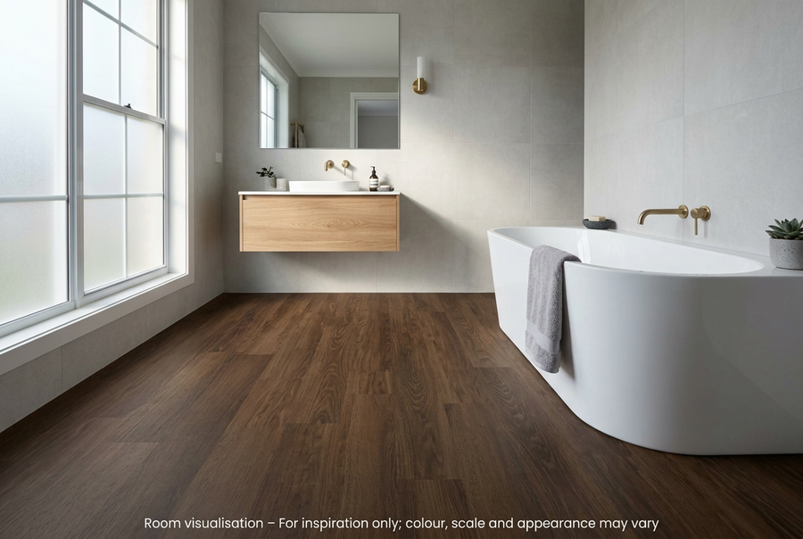 Karndean Knight Tile Gluedown Nutmeg Limed Oak in Bathroom