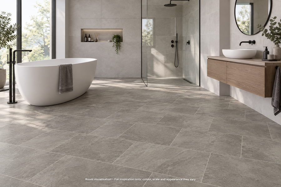 Karndean Knight Tile Grey Riven Slate in Bathroom