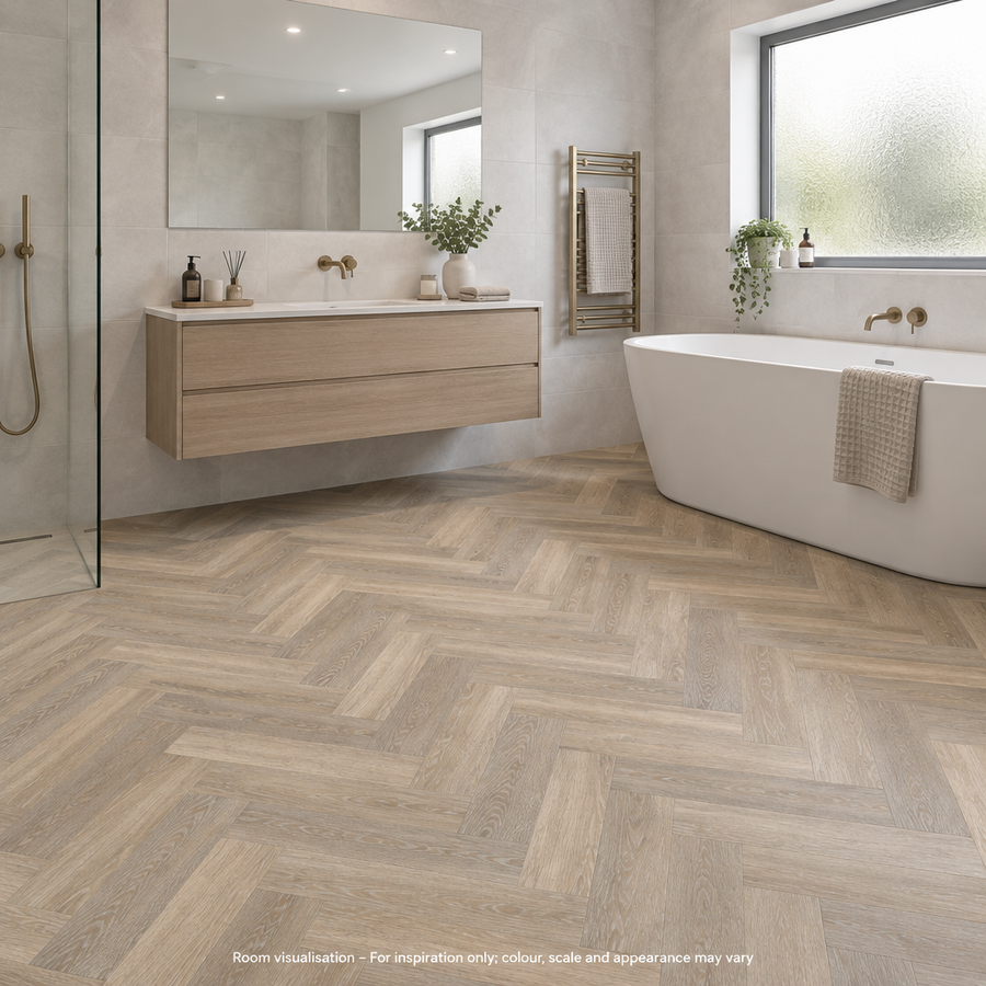 Karndean Knight Tile Lime Washed Oak SM in Bathroom