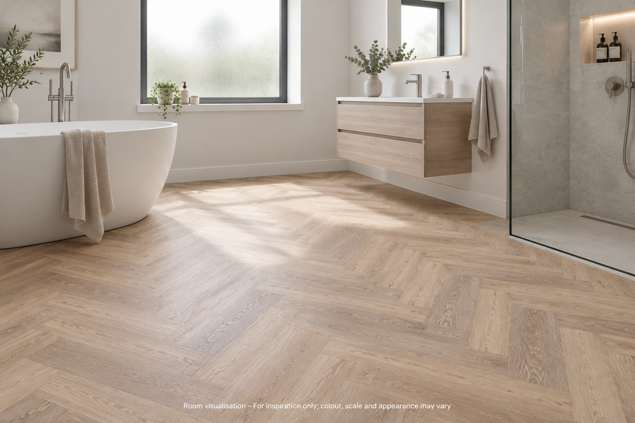 Karndean Knight Tile Pale Limed Oak SM in Bathroom