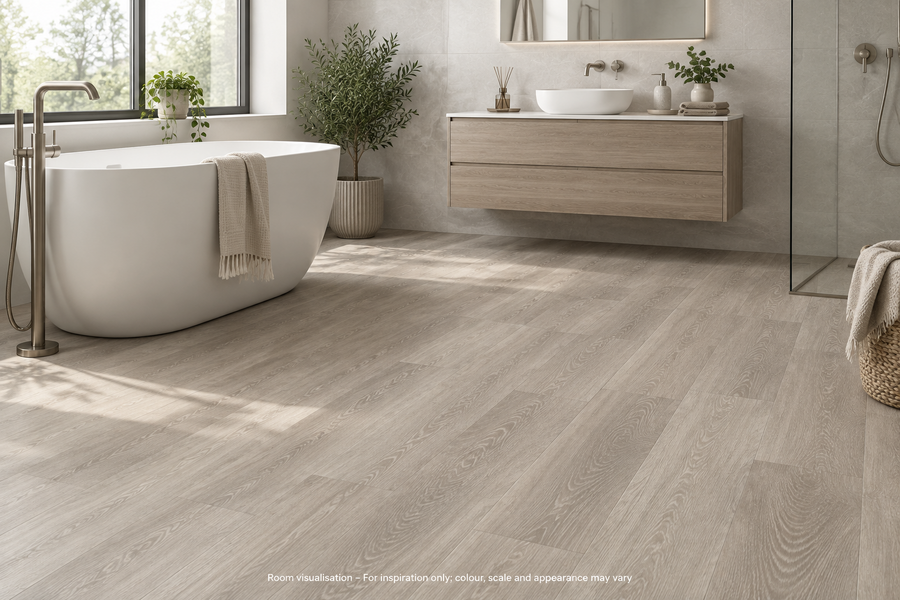 Karndean Knight Tile Grey Limed Oak in Bathroom