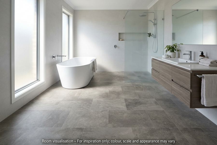 Karndean Knight Tile Rigid Core Grey Riven Slate in Bathroom