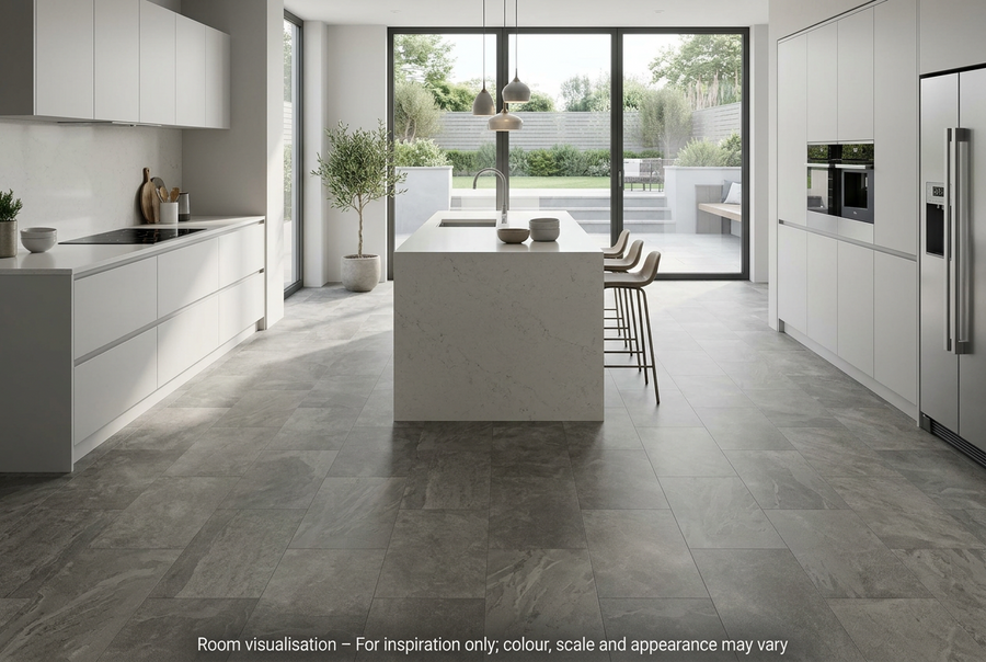 Karndean Knight Tile Rigid Core Grey Riven Slate in Kitchen