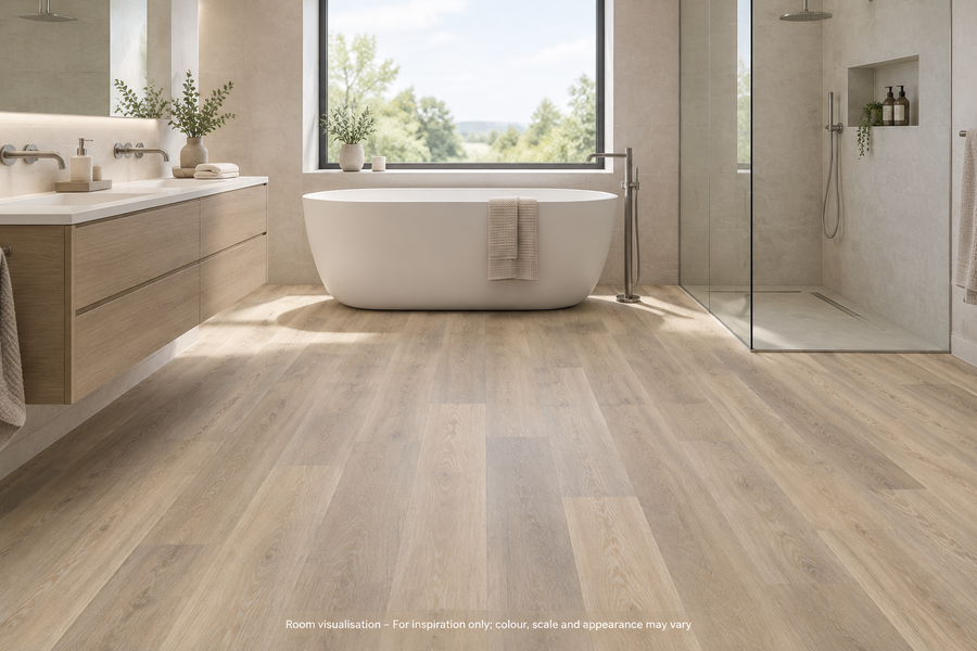 Karndean Knight Tile Lime Washed Oak in Bathroom