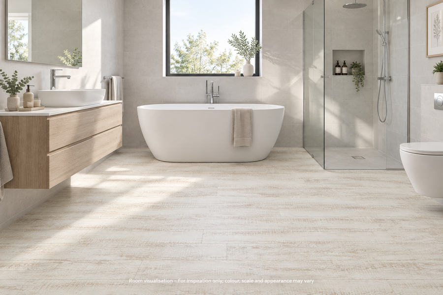 Karndean Knight Tile White Painted Oak in Bathroom