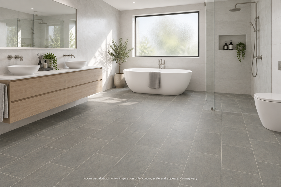 Karndean Knight Tile Smoked Concrete in Bathroom
