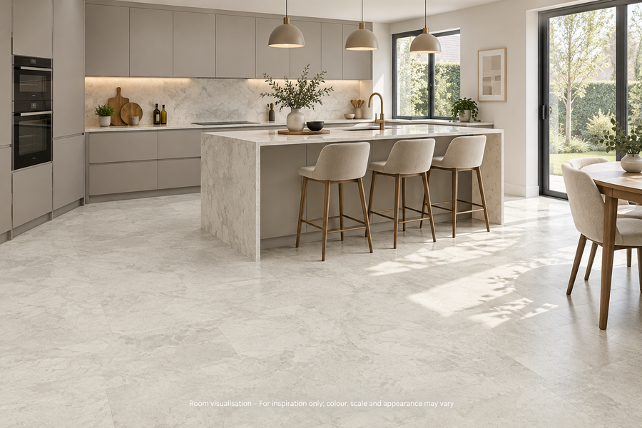 Karndean Van Gogh Gluedown Bianco Breccia Marble in Kitchen