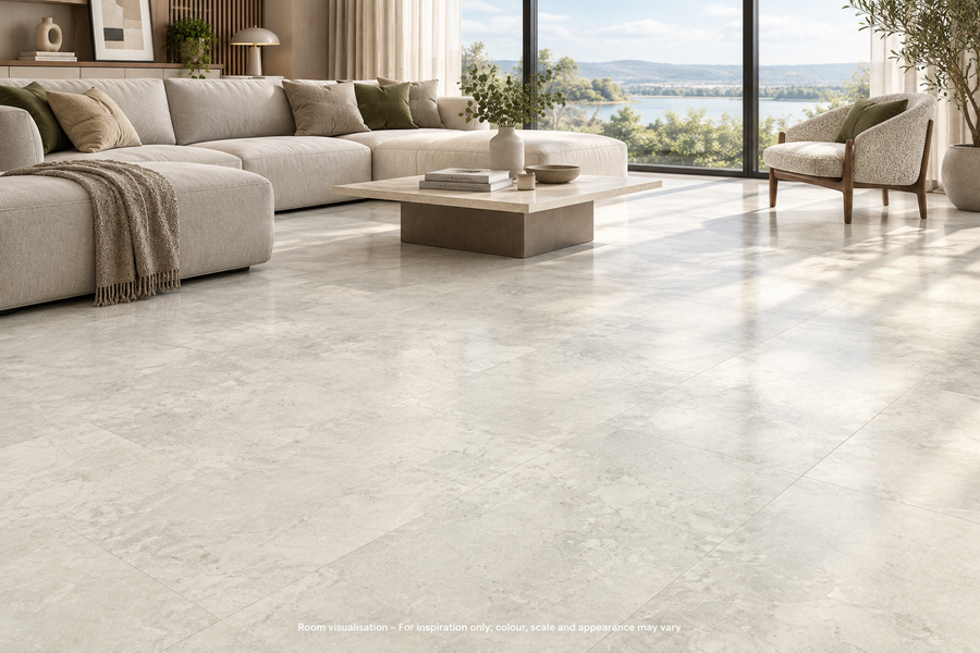 Karndean Van Gogh Gluedown Bianco Breccia Marble in Living room