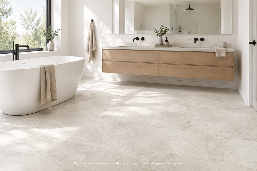 Karndean Van Gogh Gluedown Bianco Breccia Marble in Bathroom