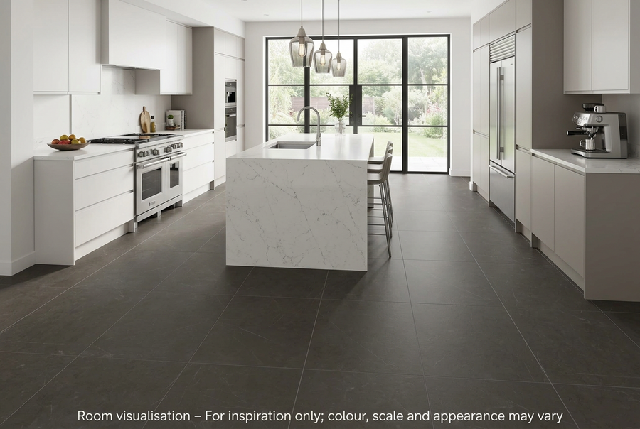 Karndean Van Gogh Gluedown Graphite Castello Marble in Kitchen