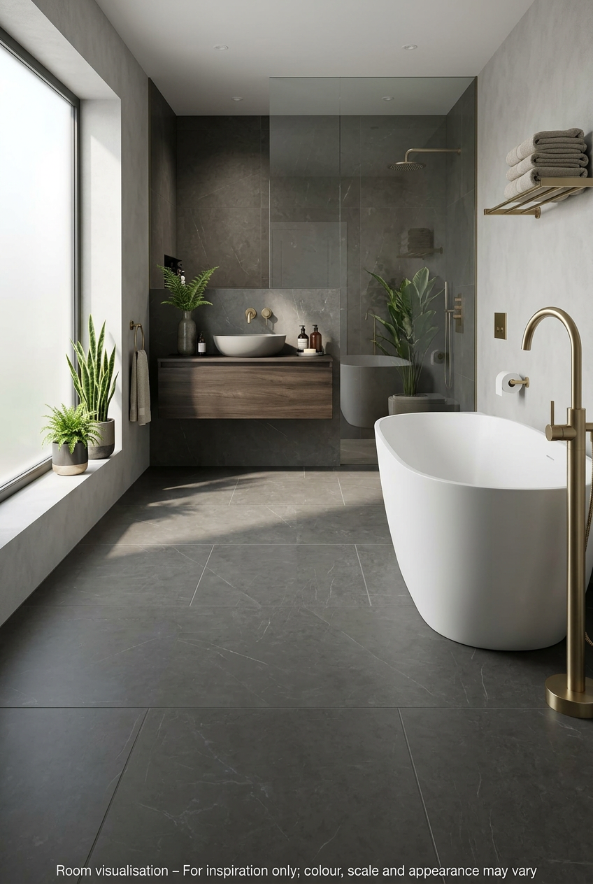 Karndean Van Gogh Gluedown Graphite Castello Marble in Bathroom