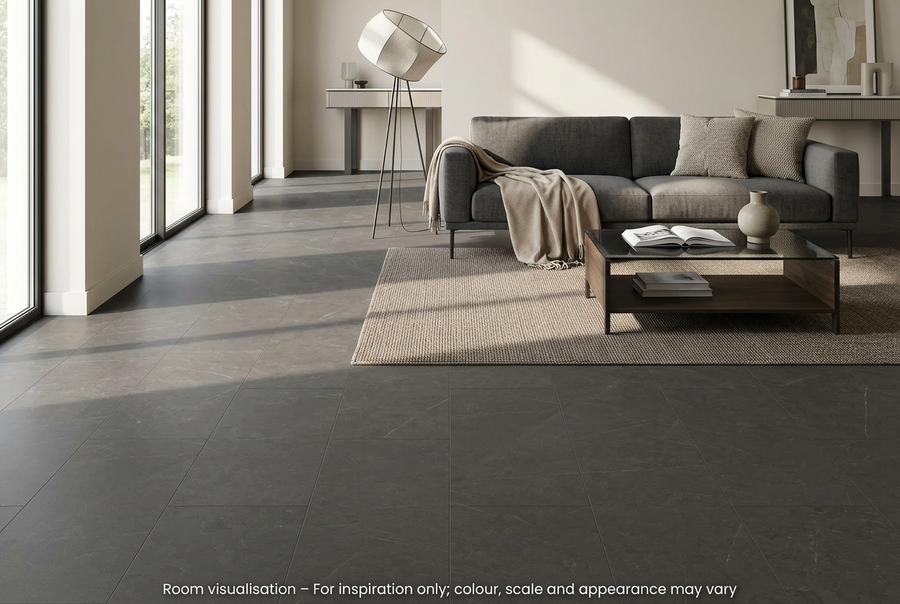 Karndean Van Gogh Gluedown Graphite Castello Marble in Living room