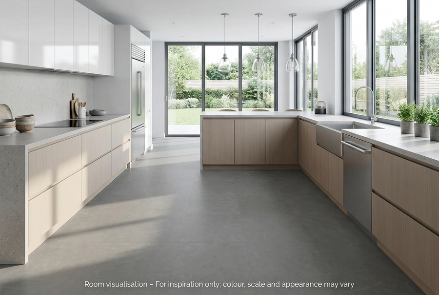 Karndean Van Gogh Gluedown Grey Castello Marble in Kitchen