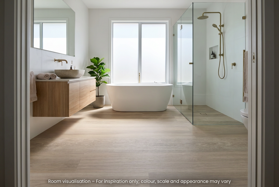 Karndean Van Gogh Gluedown Neutral Brushed Oak in Bathroom
