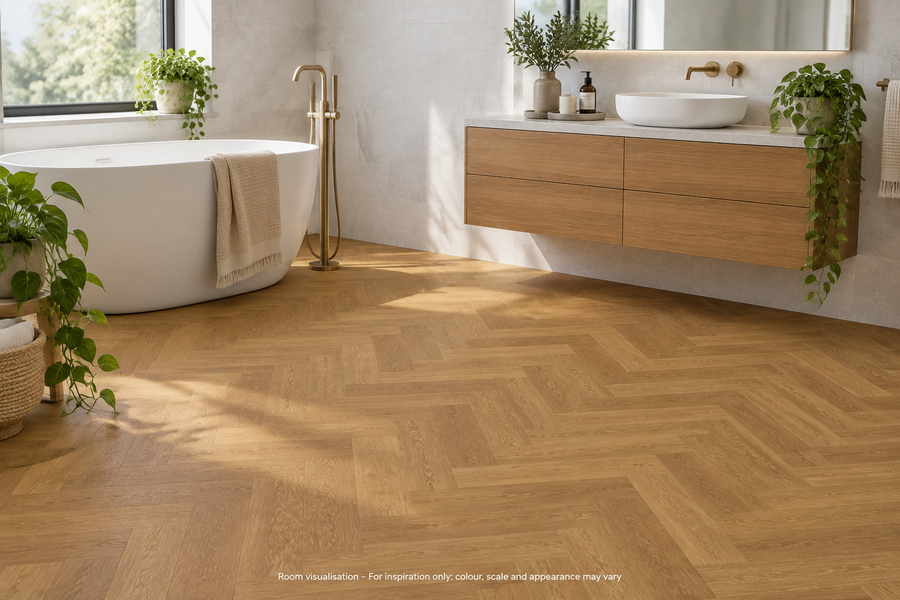 Karndean Van Gogh Rigid Core Golden Brushed Oak (Small) in Bathroom