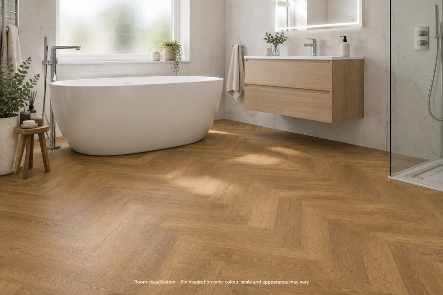 Karndean Van Gogh Gluedown Golden Brushed Oak (Small) in Bathroom