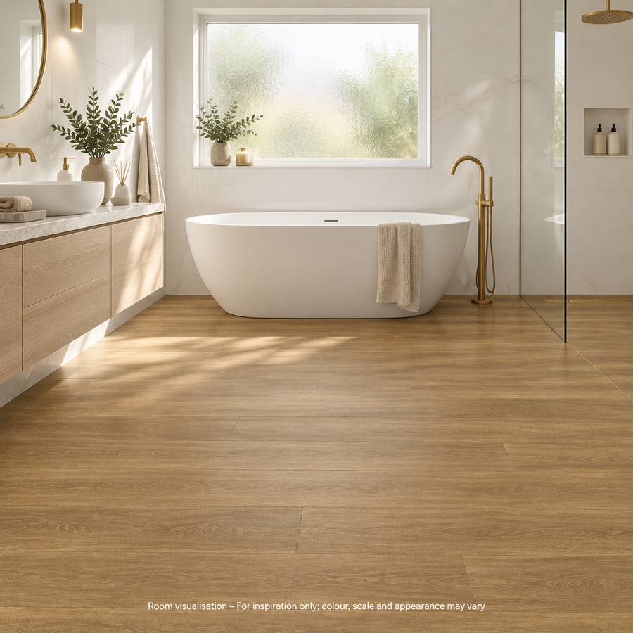 Karndean Van Gogh Gluedown Golden Brushed Oak in Bathroom