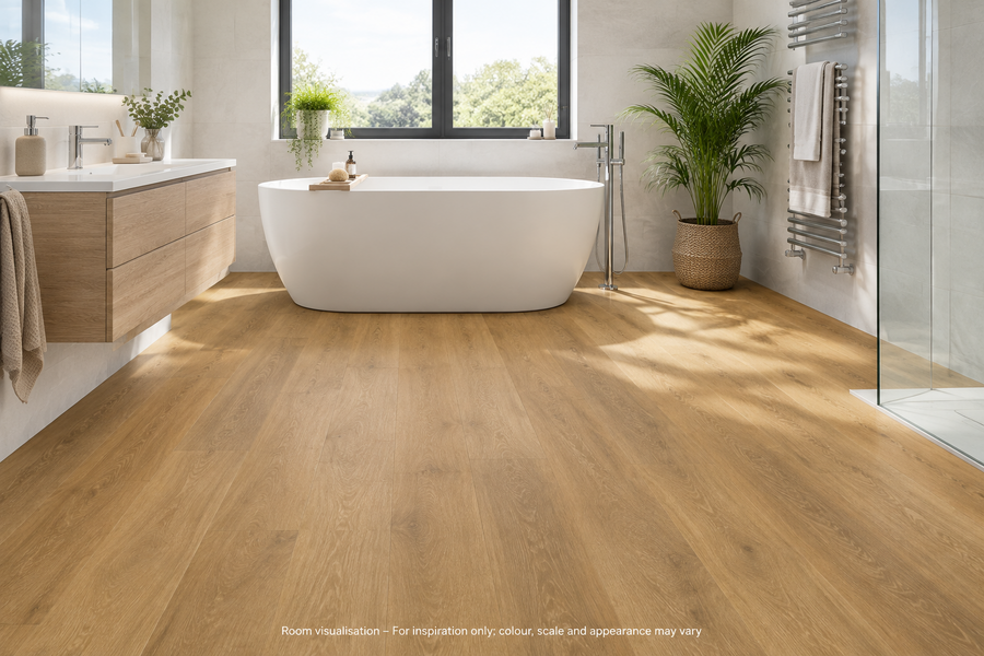 Karndean Van Gogh Rigid Core Golden Brushed Oak in Bathroom