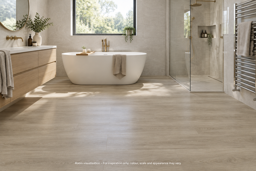 Karndean Van Gogh Gluedown Greige Oak in Bathroom