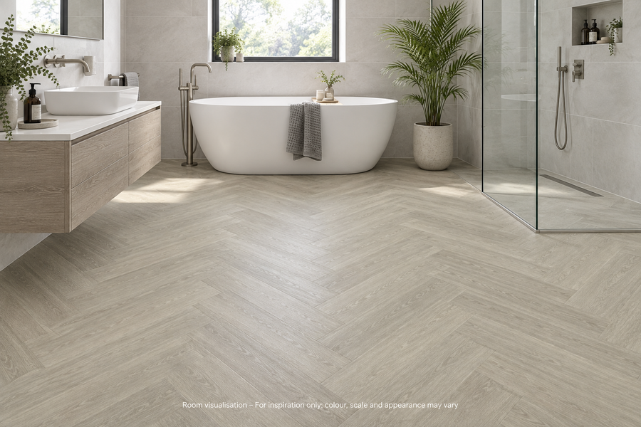 Karndean Van Gogh Rigid Core Grey Brushed Oak (Small) in Bathroom