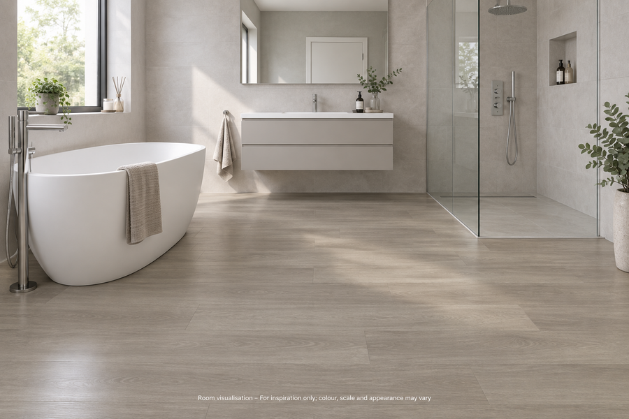 Karndean Van Gogh Gluedown Misty Grey Oak in Bathroom