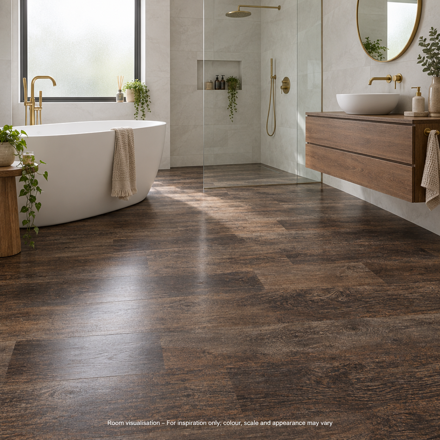 Karndean Van Gogh Gluedown Salvaged Barnwood in Bathroom