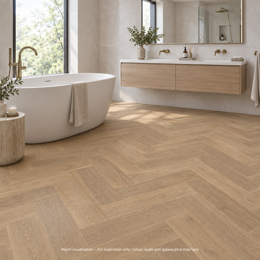 Karndean Van Gogh Gluedown Warm Brushed Oak (Small) in Bathroom