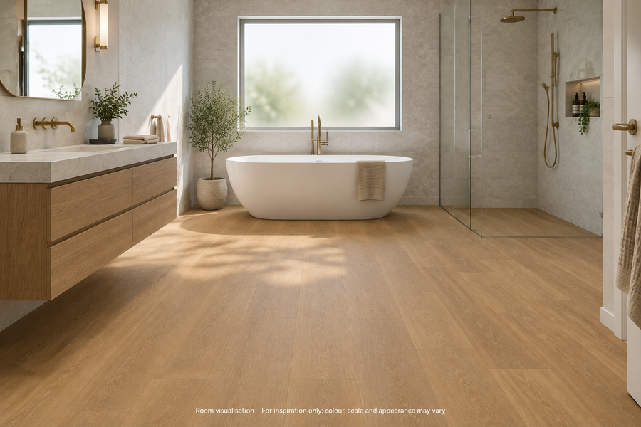 Karndean Van Gogh Rigid Core Warm Brushed Oak in Bathroom