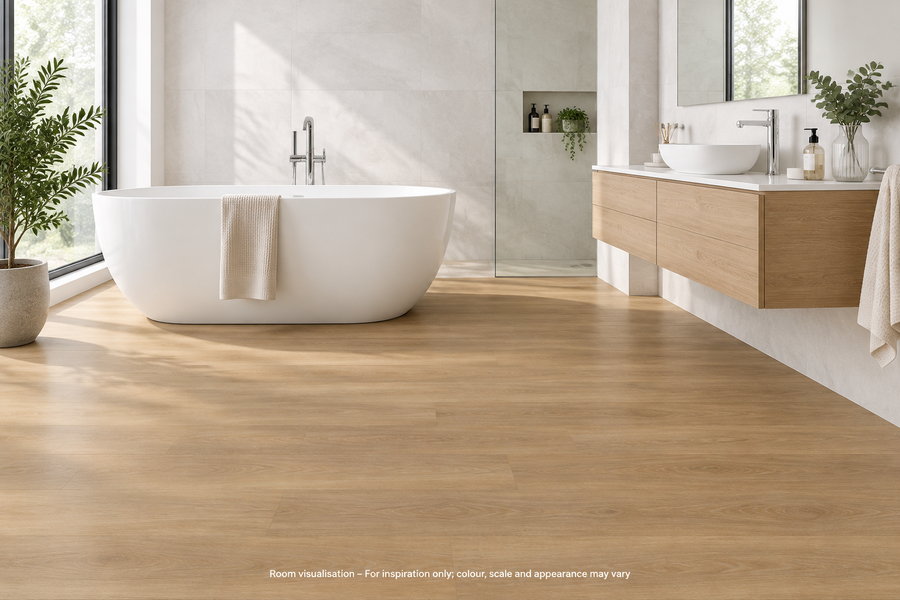 Karndean Van Gogh Gluedown Warm Brushed Oak in Bathroom