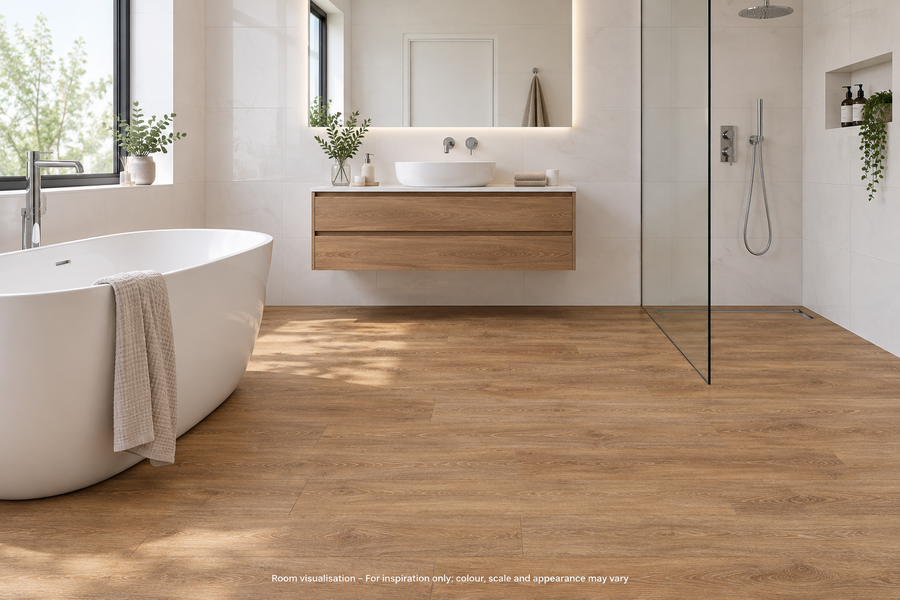 Karndean Van Gogh Gluedown Honey Oak in Bathroom