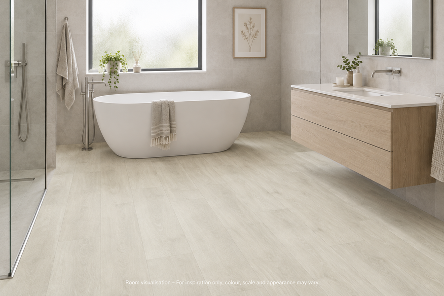 Karndean Van Gogh Gluedown White Washed Oak in Bathroom