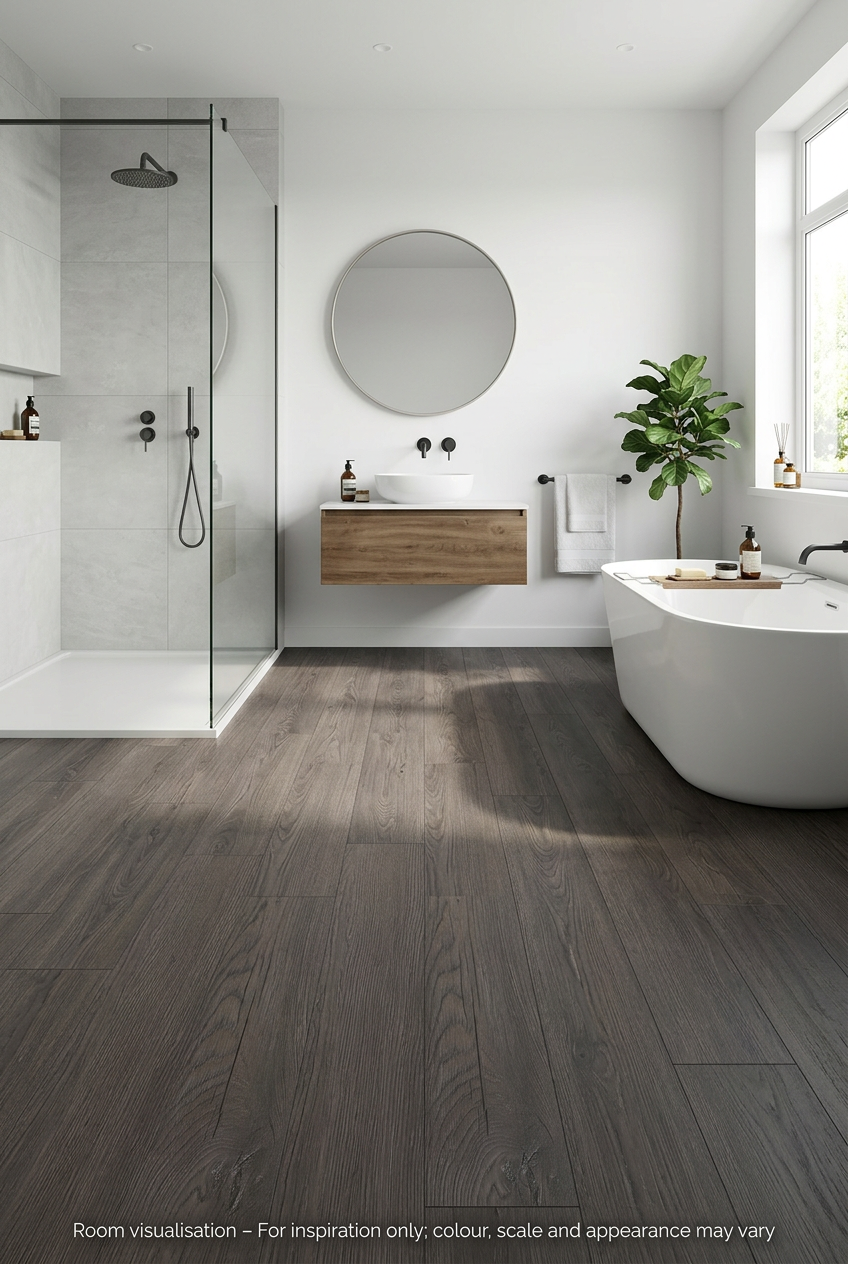 Luvanto Click Plus Vintage Grey Oak in Bathroom