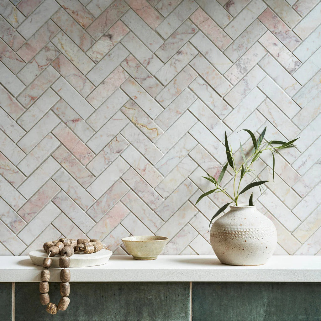 FIRED EARTH Aegean Pink Herringbone Mosaic