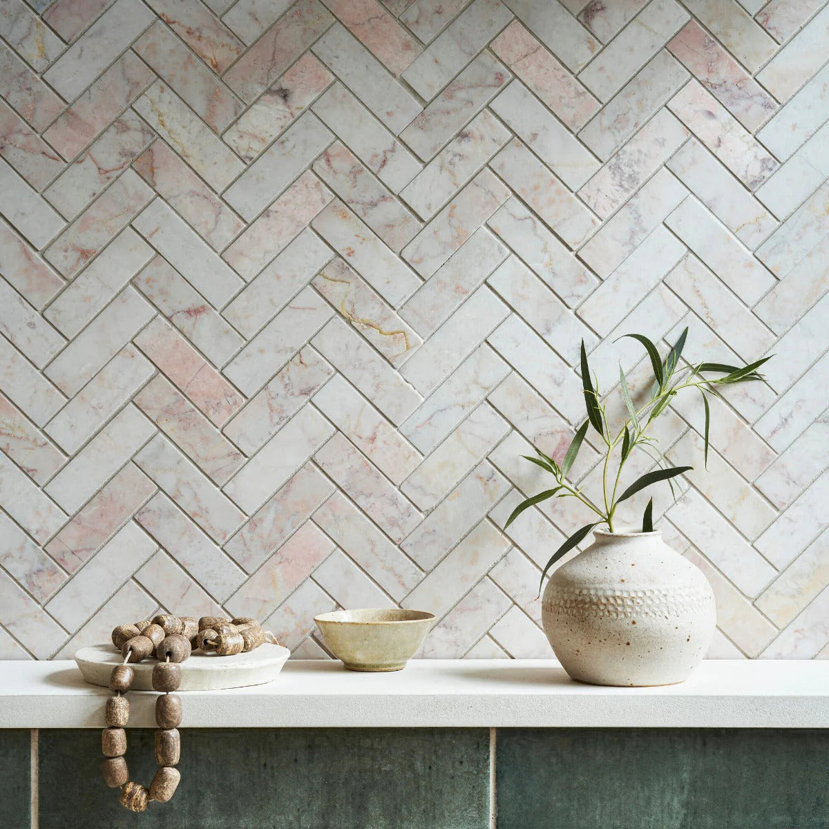 FIRED EARTH Aegean Pink Herringbone Mosaic