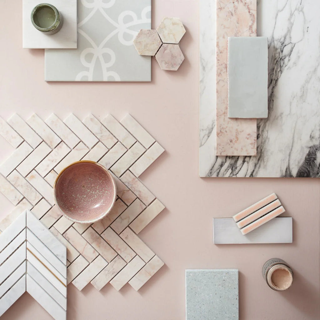 FIRED EARTH Aegean Pink Herringbone Mosaic