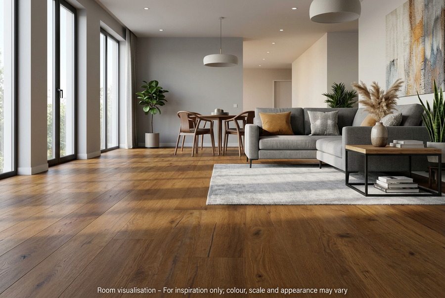 Karndean Knight Tile Gluedown Russet Character Oak in Living room