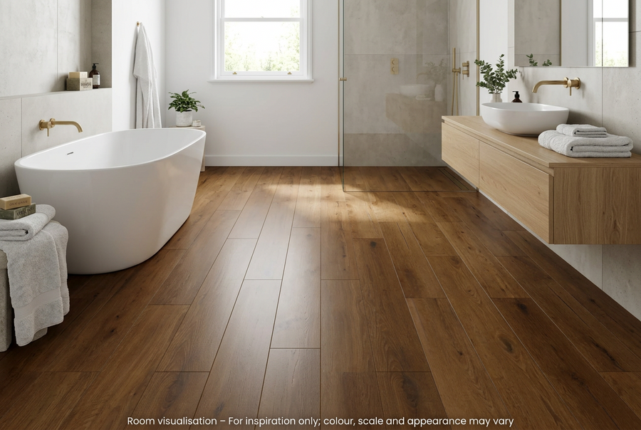 Karndean Knight Tile Gluedown Russet Character Oak in Bathroom