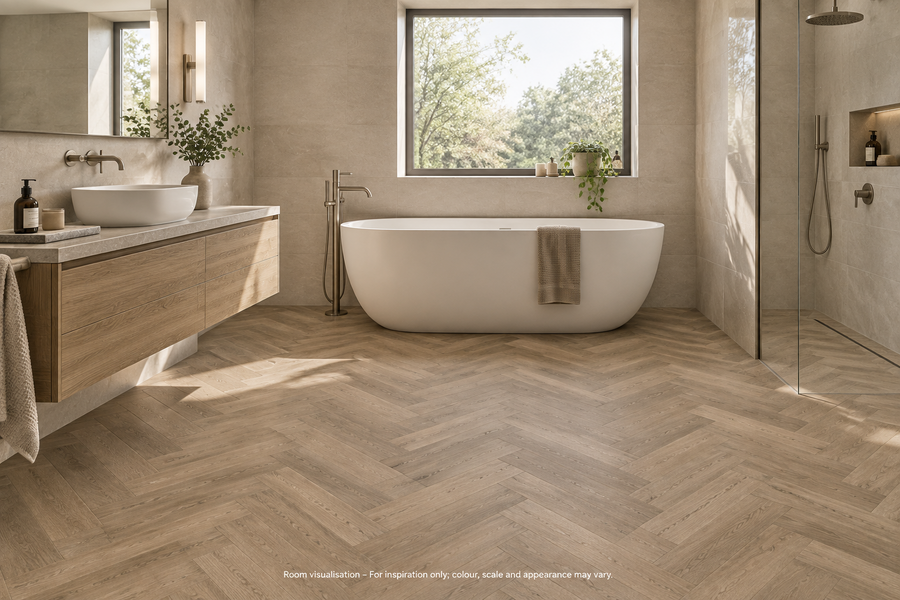 Karndean Art Select Salon Oak Parquet in Bathroom