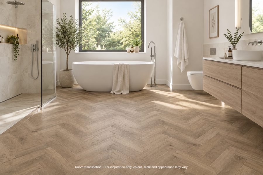 Karndean Art Select Parquet Salon Oak in Bathroom