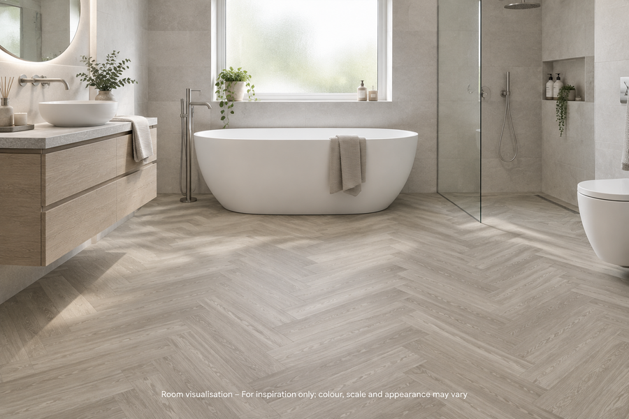 Karndean Knight Tile Grey Limed Oak SM in Bathroom
