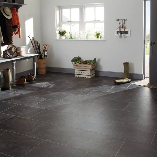 Thumbnail image of Art Select Stone Slate Canberra tiles laid in a regular pattern in a front room of a house