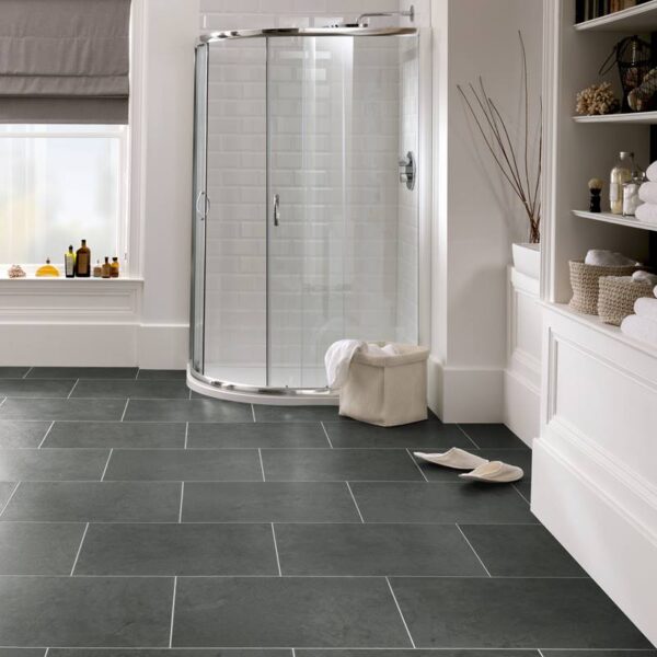 Thumbnail image of Art Select Stone Slate Oakeley tiles laid in a bathroom with a shower in the background