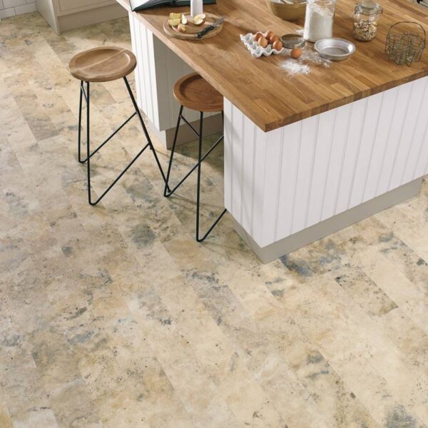 Thumbnail Image of Art Select Stone Travertine Washburn Long tiles laid in a modern kitchen with wooden tabletop